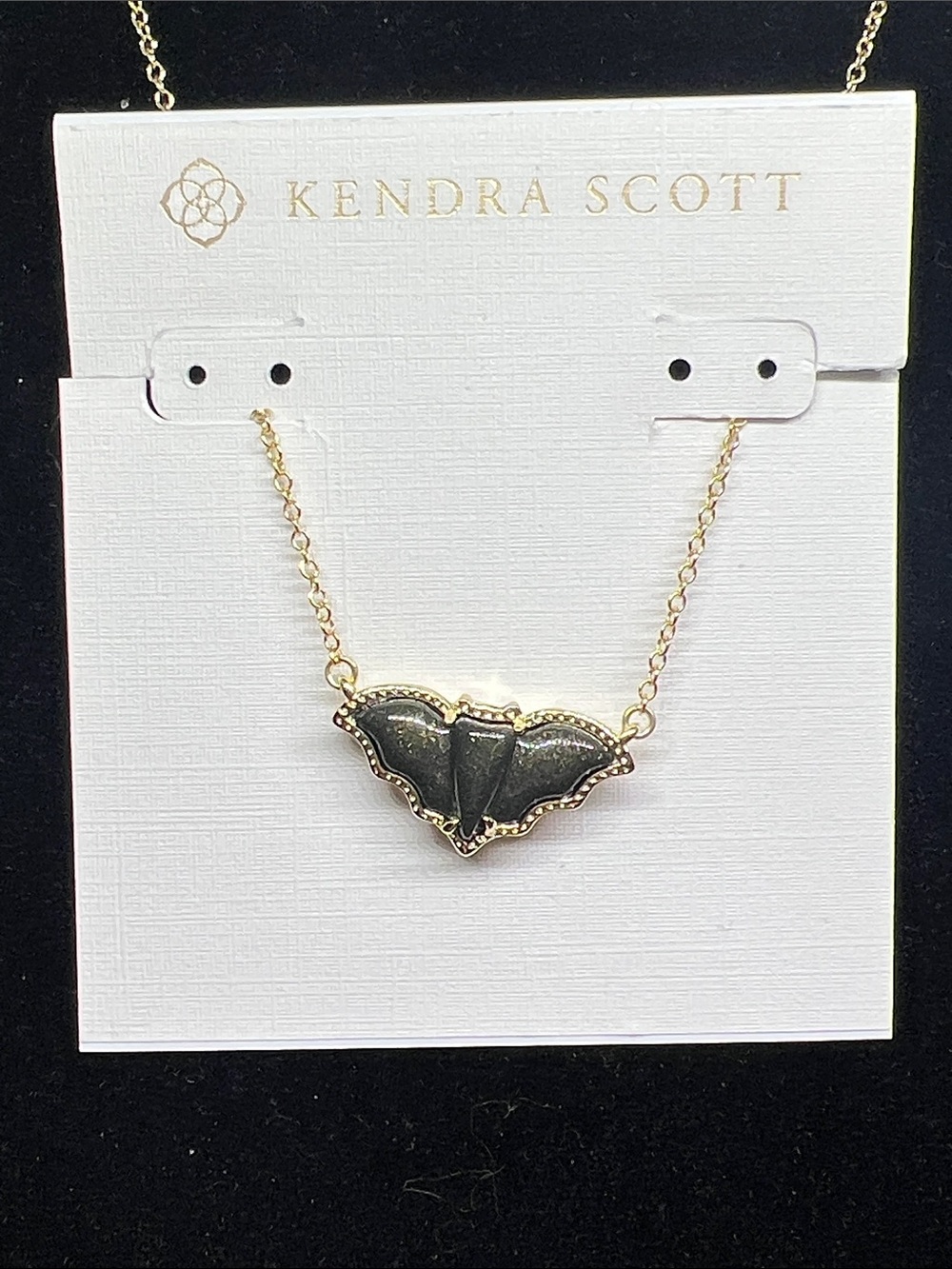 Kendra Scott Black and Gold Bat Pendant Necklace